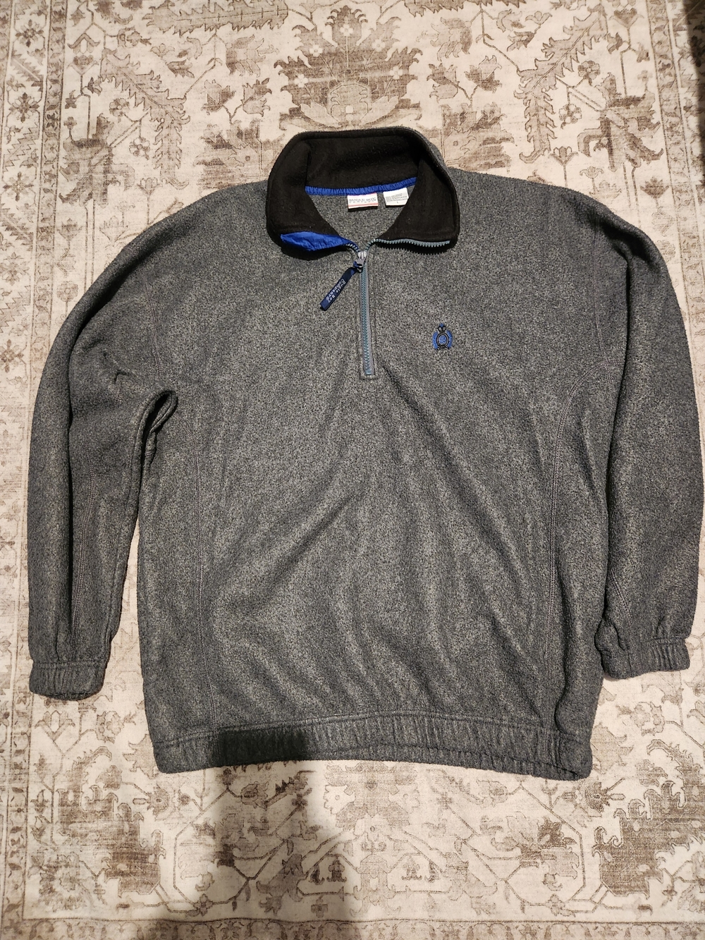 Bugle Boy Gray Half-Zip Fleece Pullover with Black Collar and Blue Trim